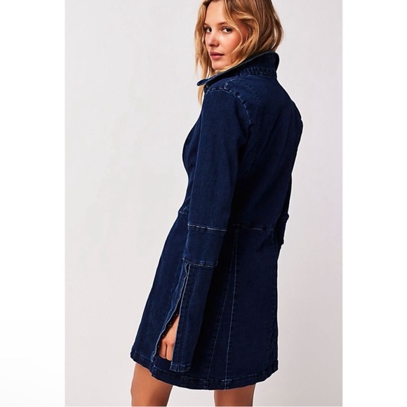 Free People Thea Dark Wash Denim Mini Dress Size S NWT - Picture 5 of 10